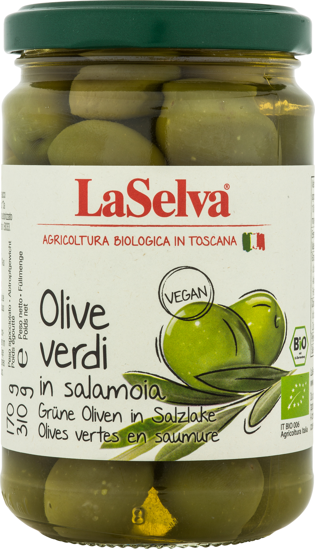 LaSelva Økologiske Grønne Oliven i Saltlage